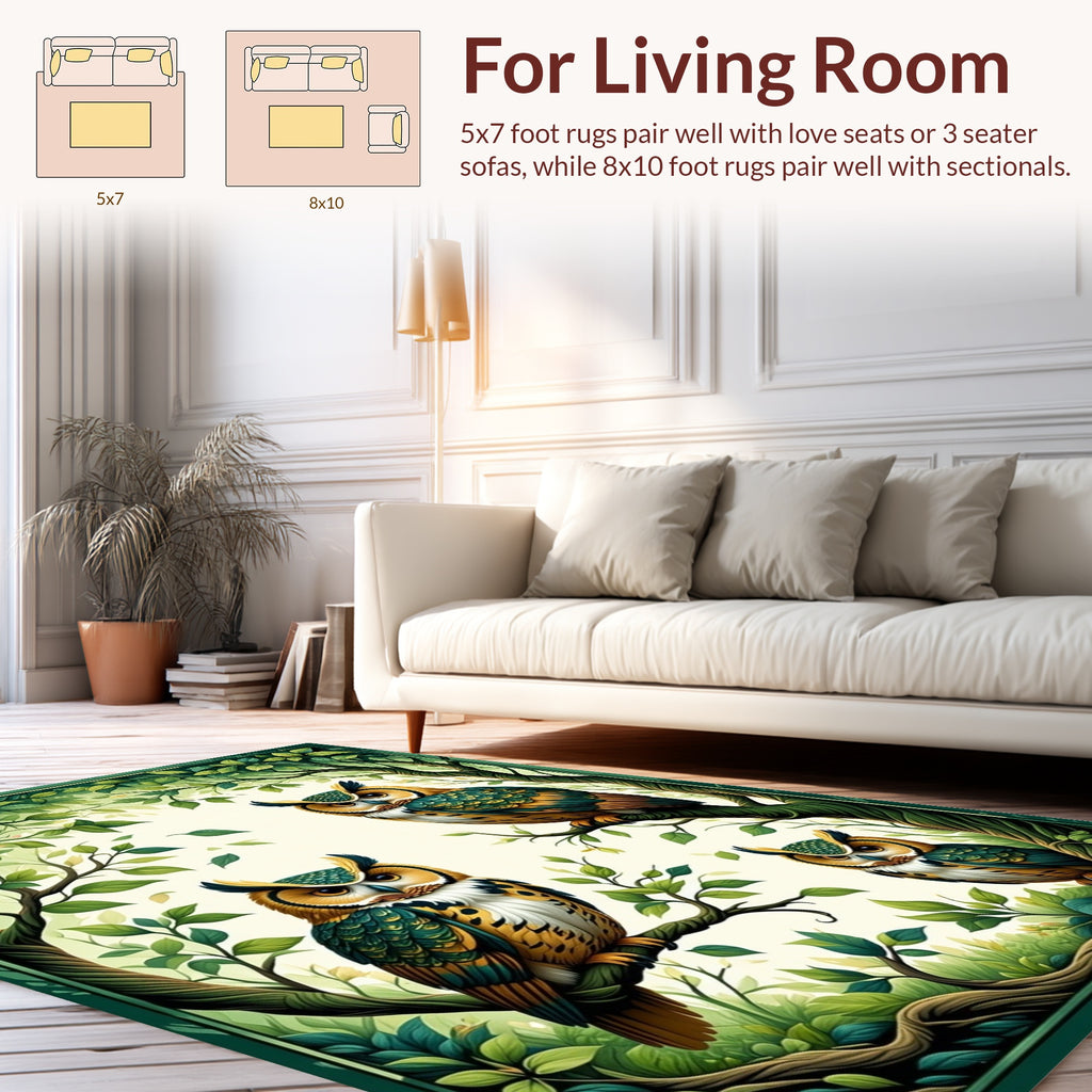 Forest Owl Family Patterned Rug