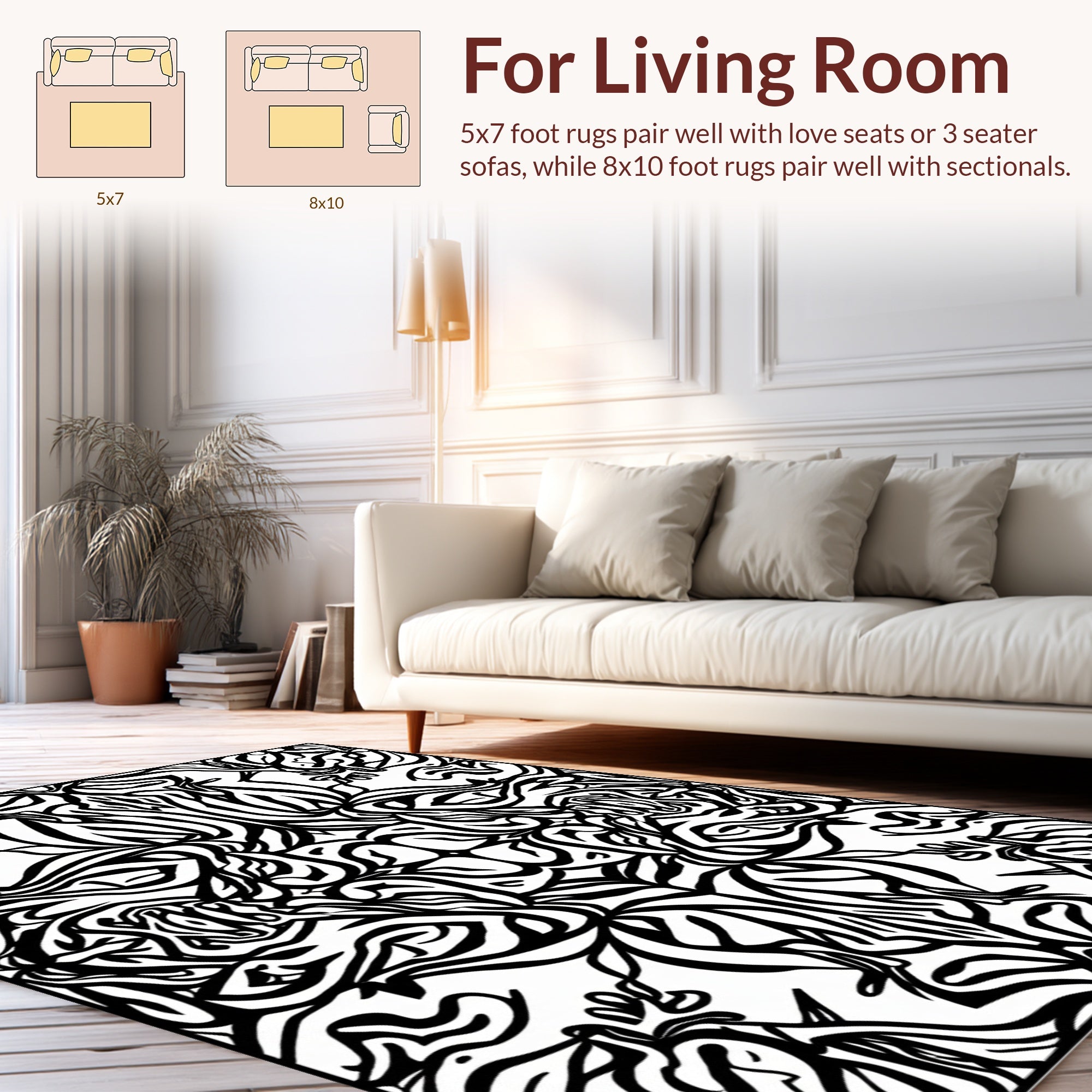 Bold Black White Abstract Design Rug