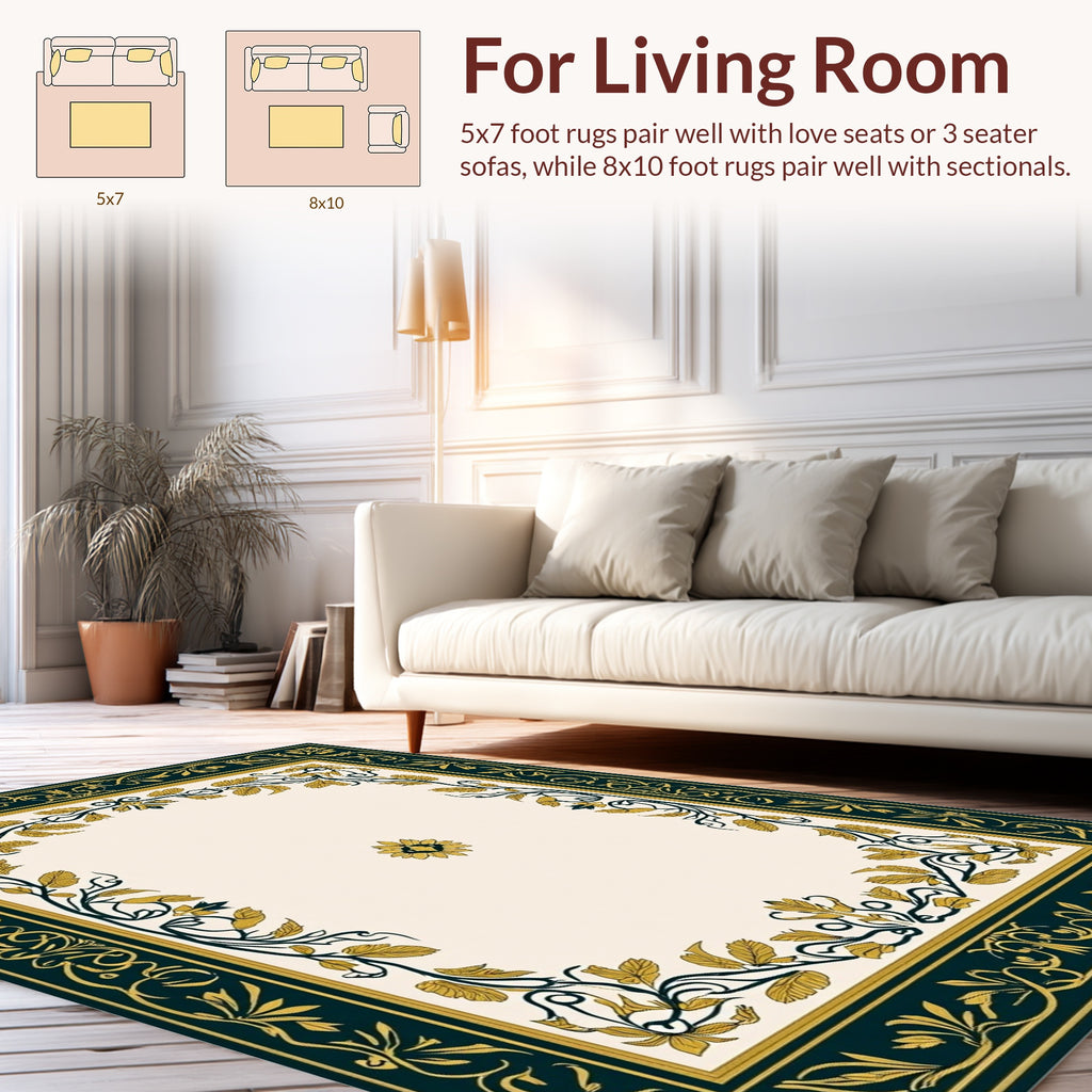 Elegant Floral Vine Border Design Rug