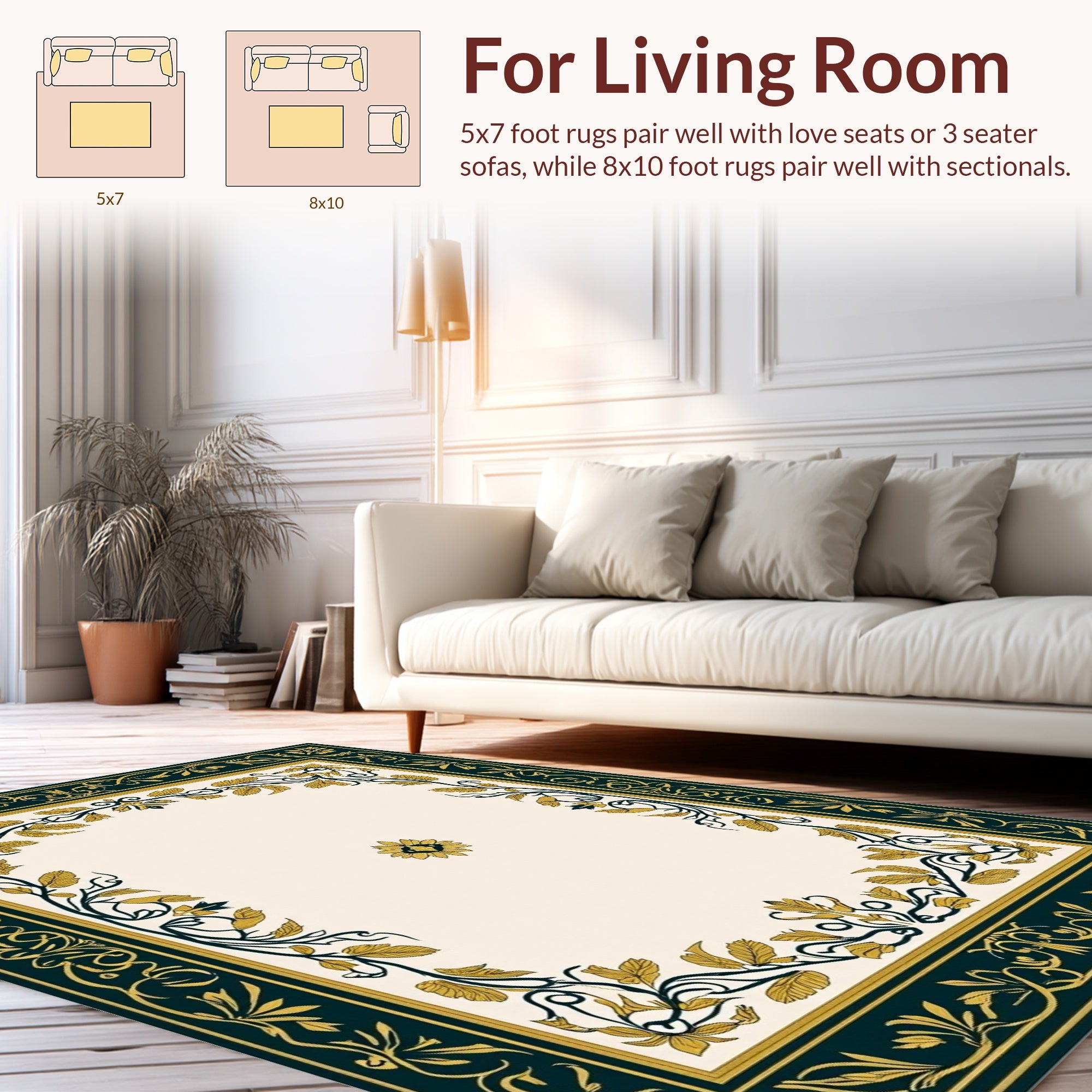 Elegant Floral Vine Border Design Rug