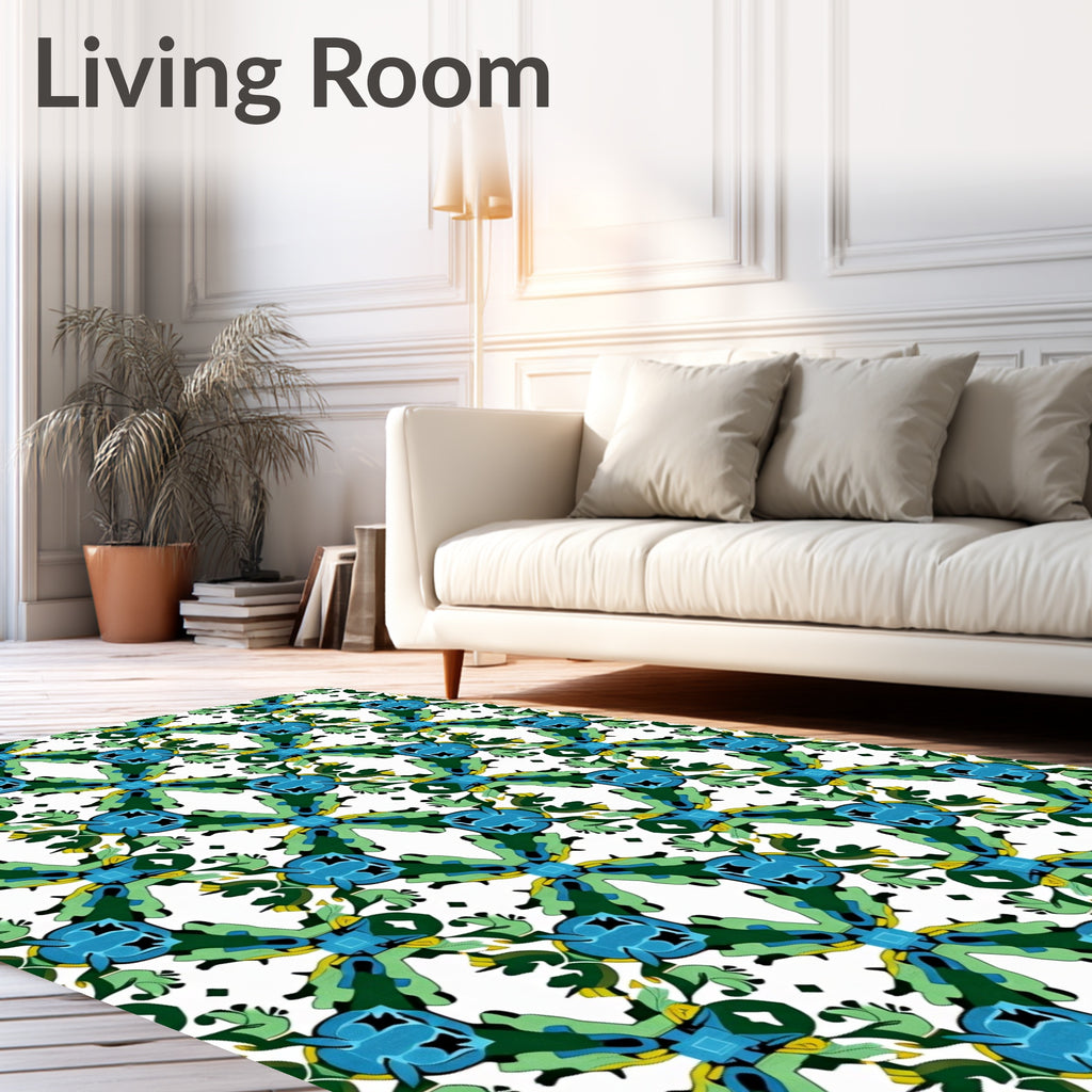 Bold Blue Green Abstract Tile Rug