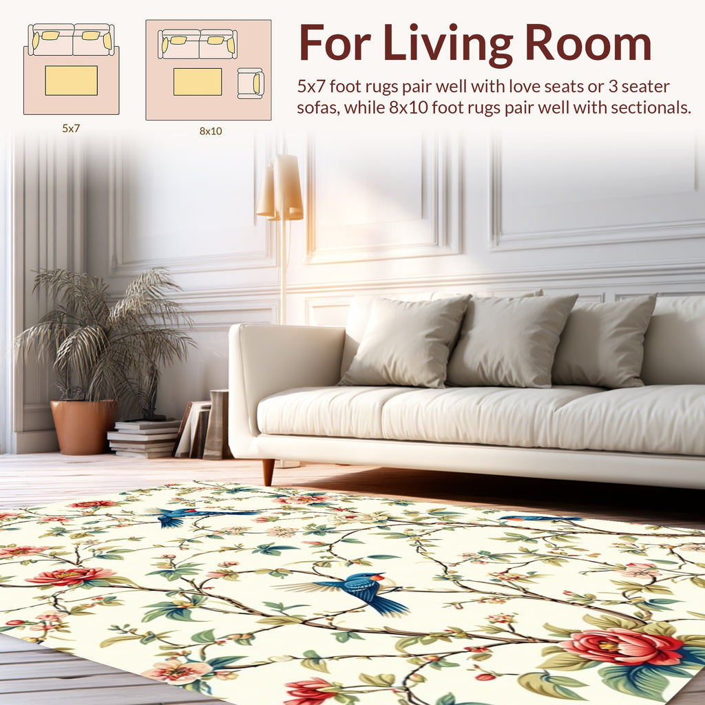 Vintage Bird Blossom Pattern Rug