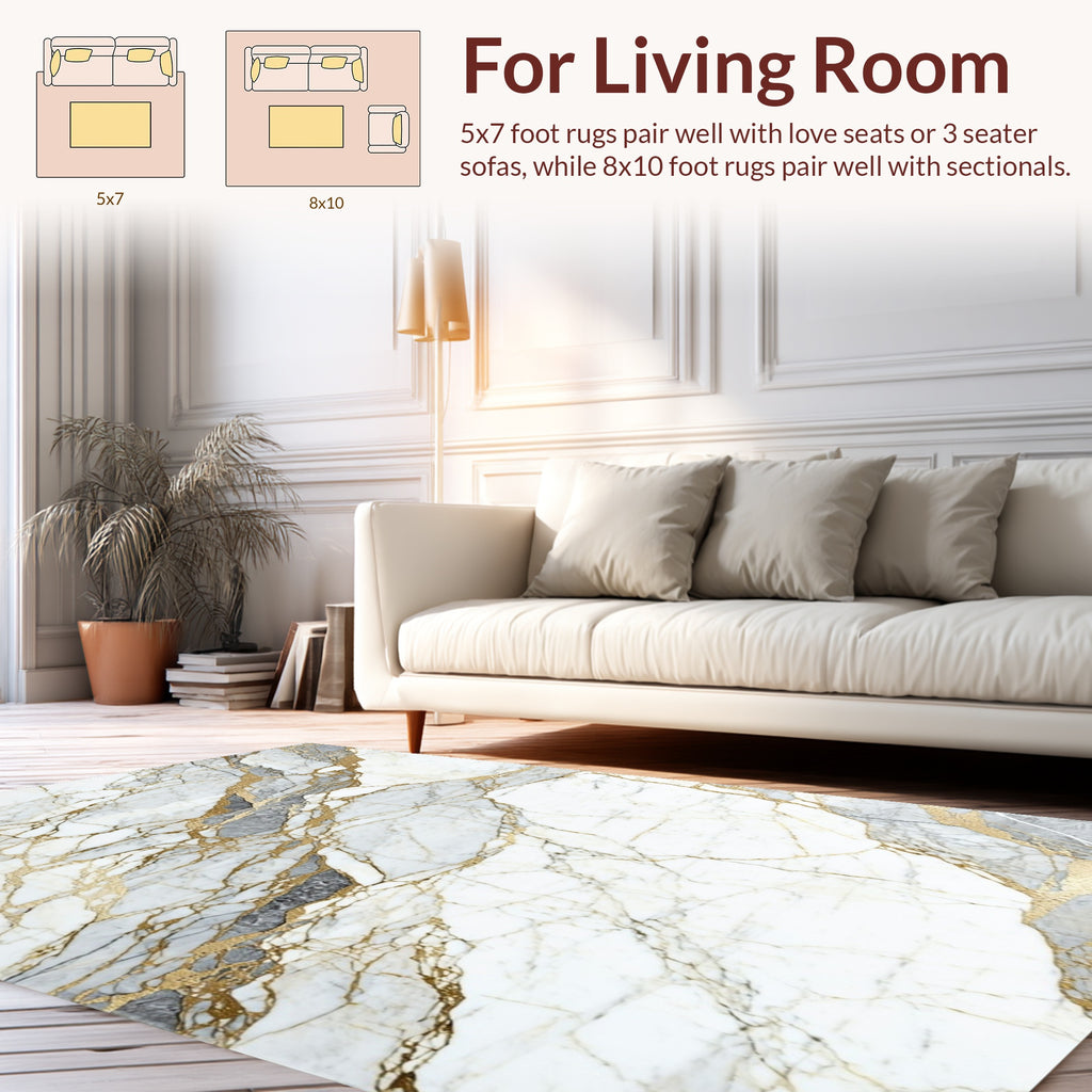 Luxury White Marble Gold Vein Pattern Rug