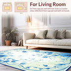 Blue Floral Swirl Border Design Rug