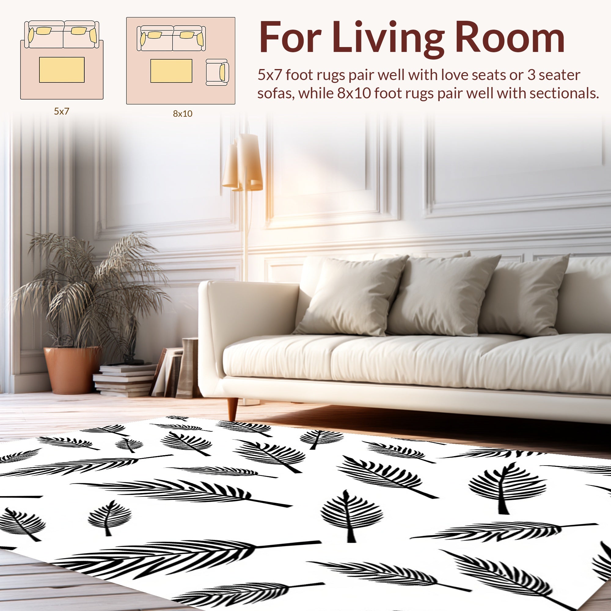 Patterned Silhouette Leaves Design Rug