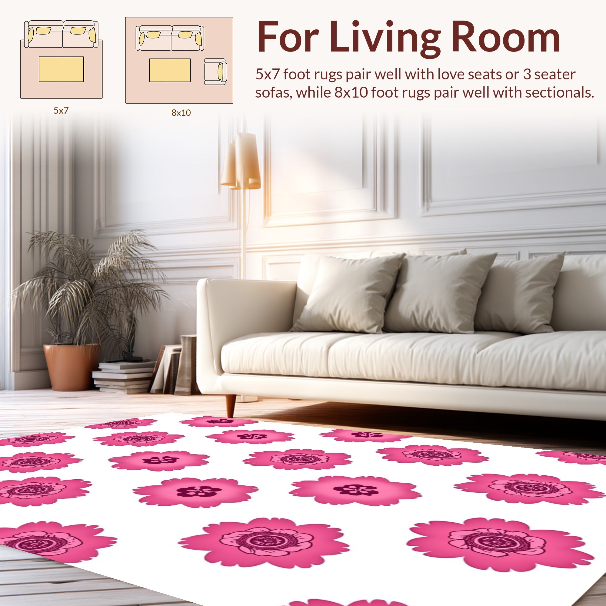 Bold Pink Floral Pattern Rug