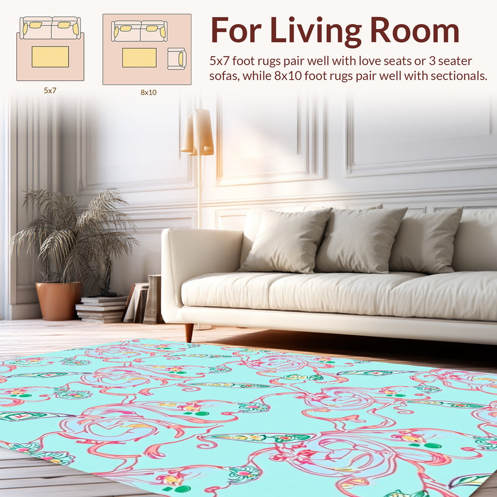 Whimsical Floral Swirl Pattern Design Rug
