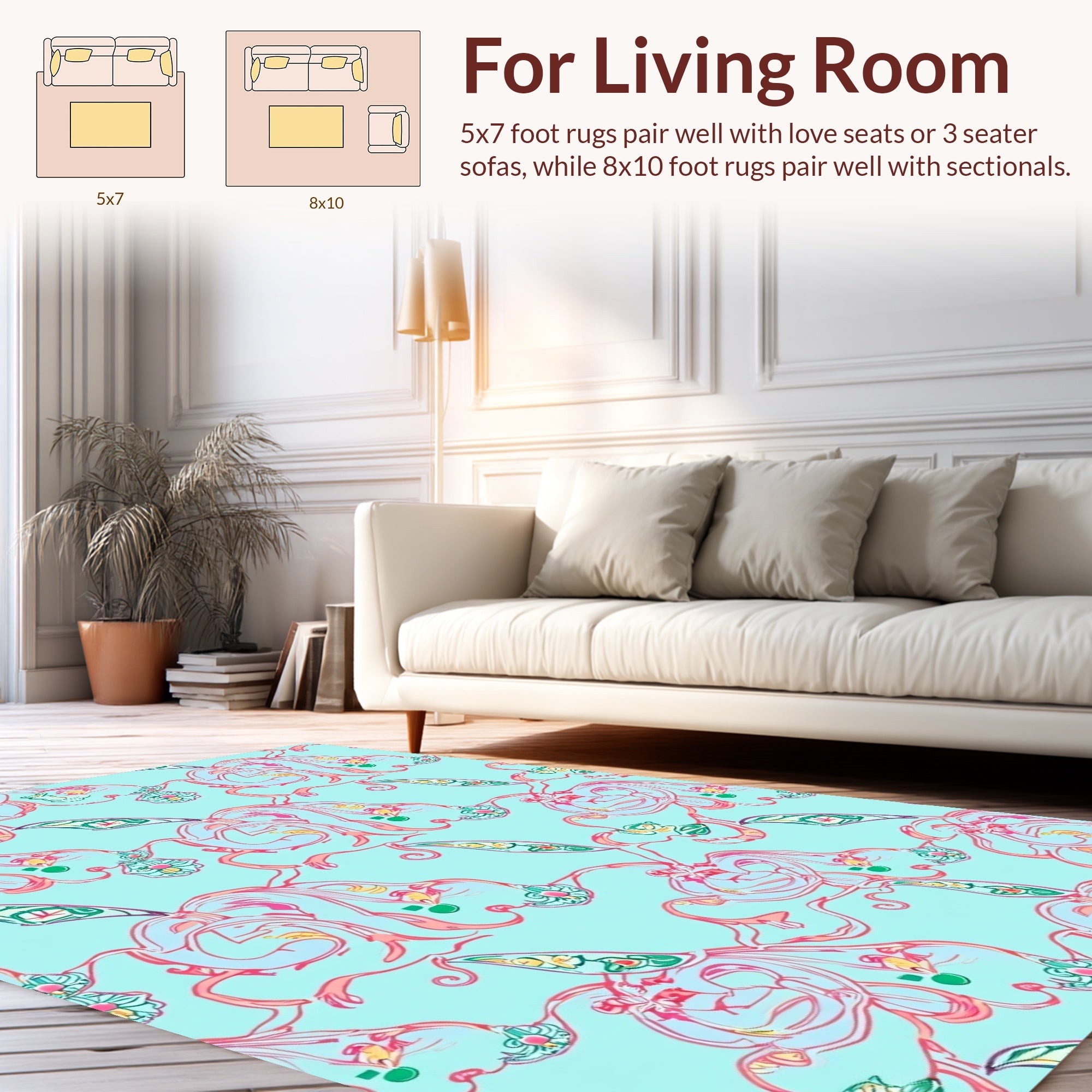Whimsical Floral Swirl Pattern Design Rug
