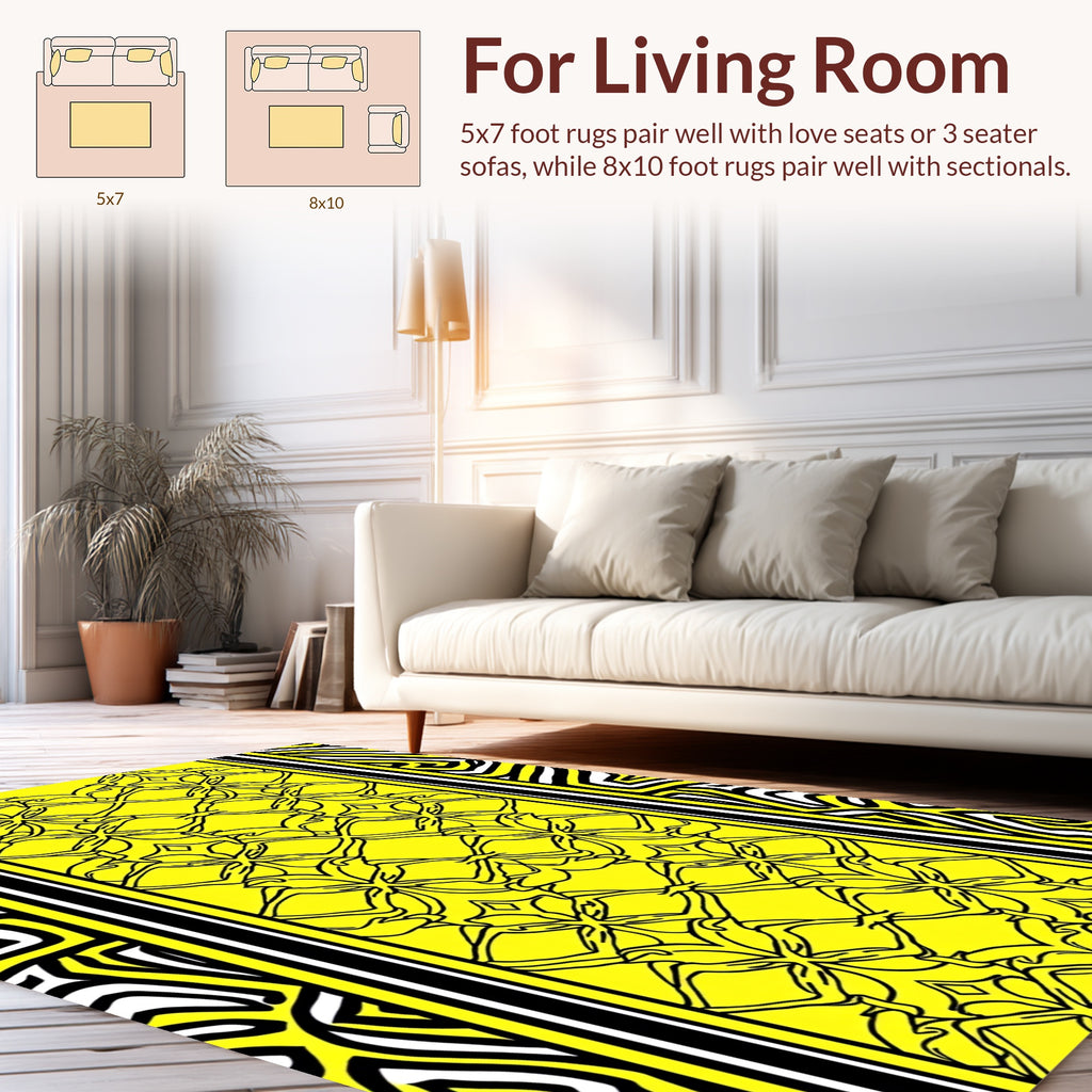 Bold Geometric Yellow Black Border Design Rug