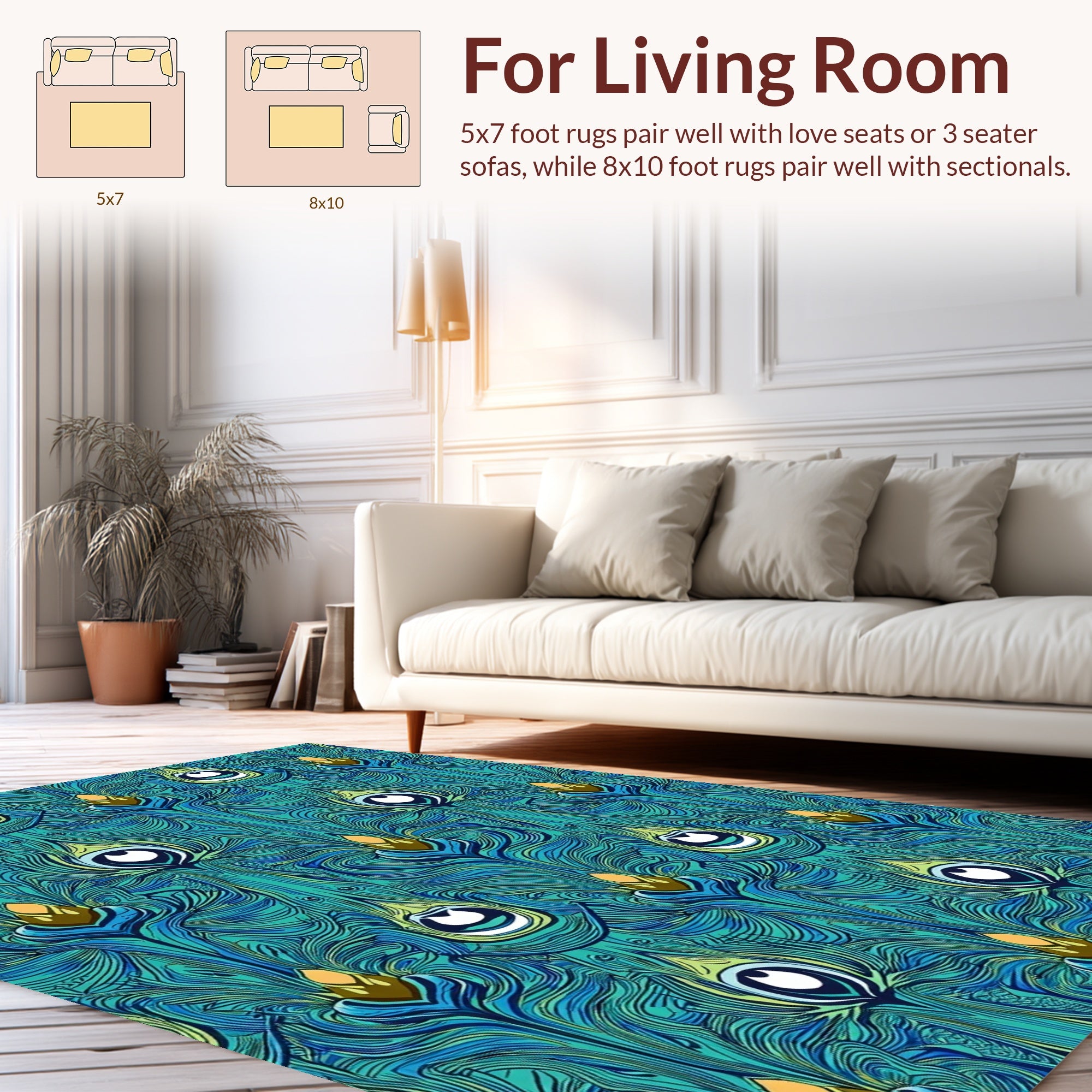 Art Nouveau Teal Peacock Feather Pattern Rug