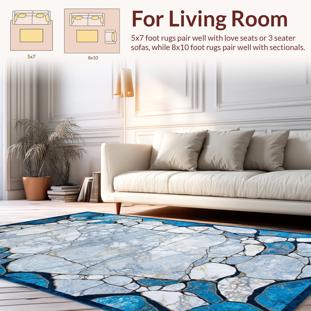 Abstract Stone Mosaic Blue Rug