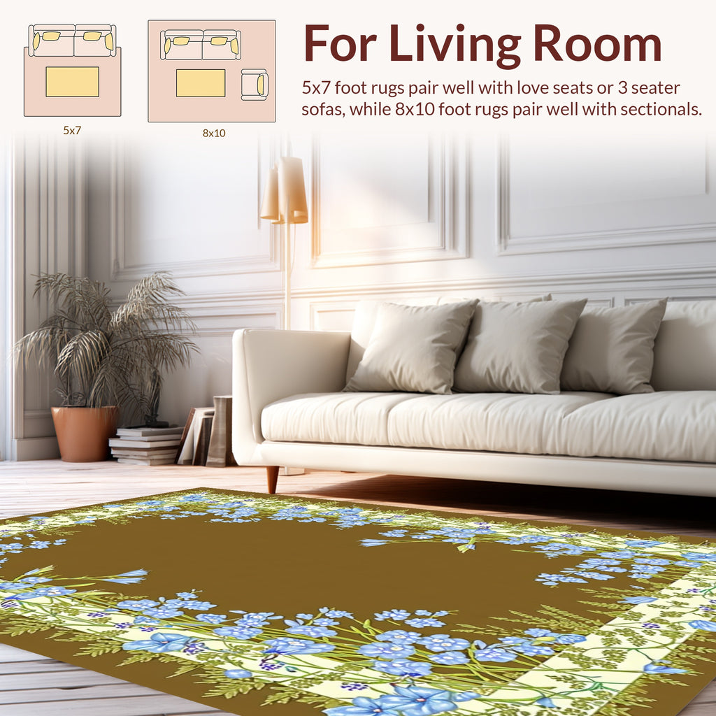 Blue Floral Vine Border Design Rug