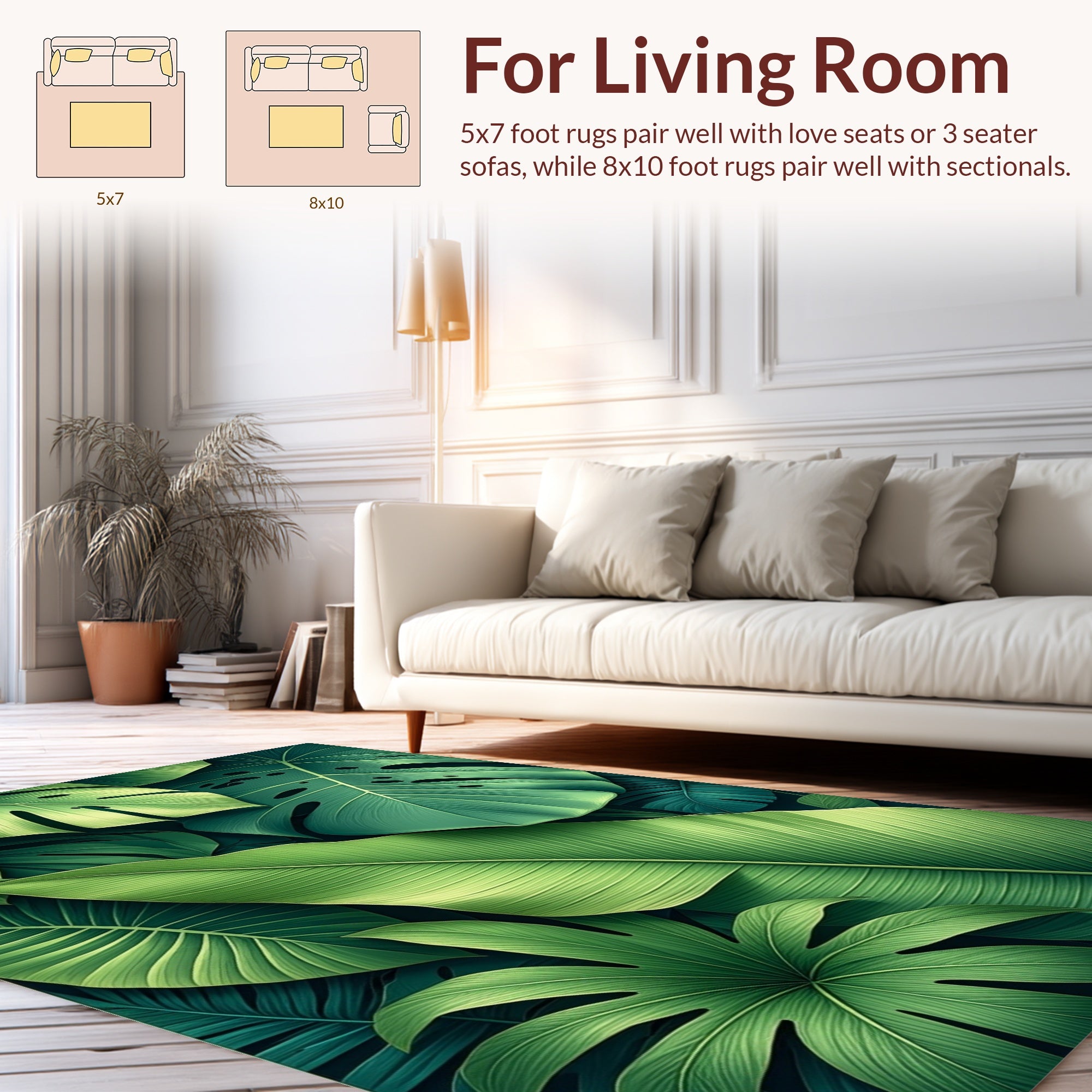 Lush Green Tropical Leaf Pattern Rug