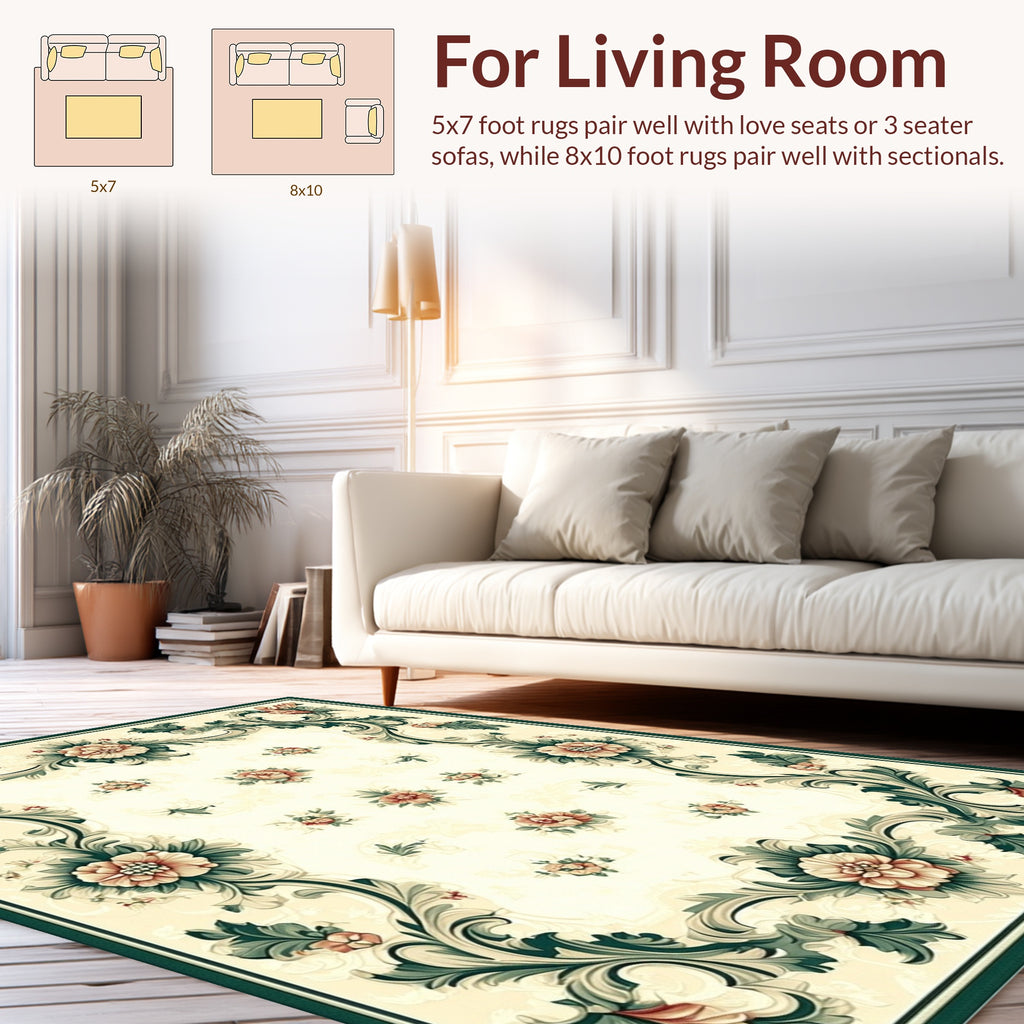 Vintage Floral Scroll Ornament Pattern Rug
