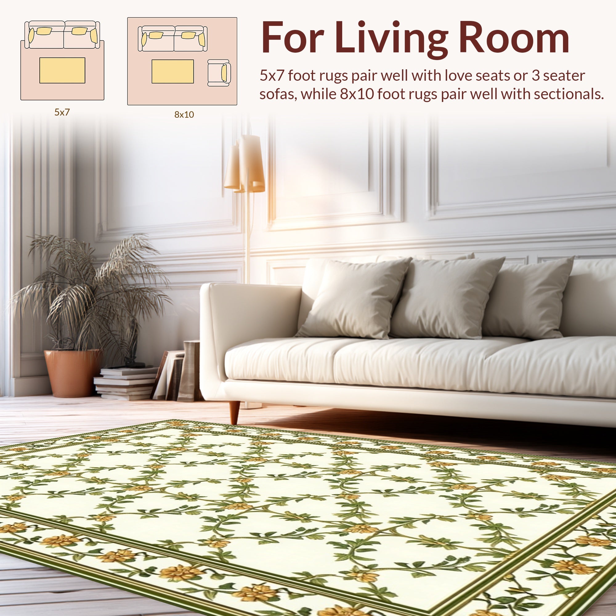 Green Floral Vine Lattice Rug