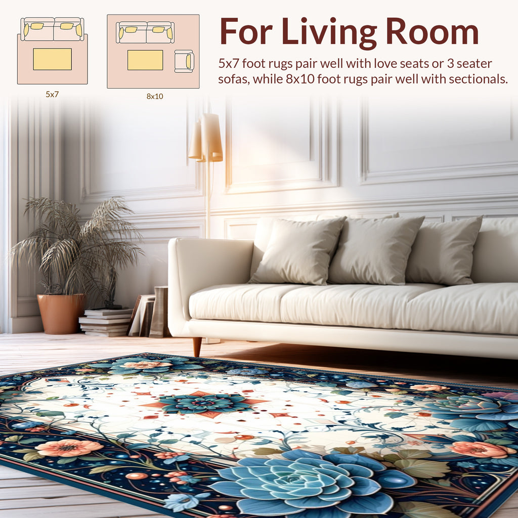 Ornate Floral And Vine Pattern Rug