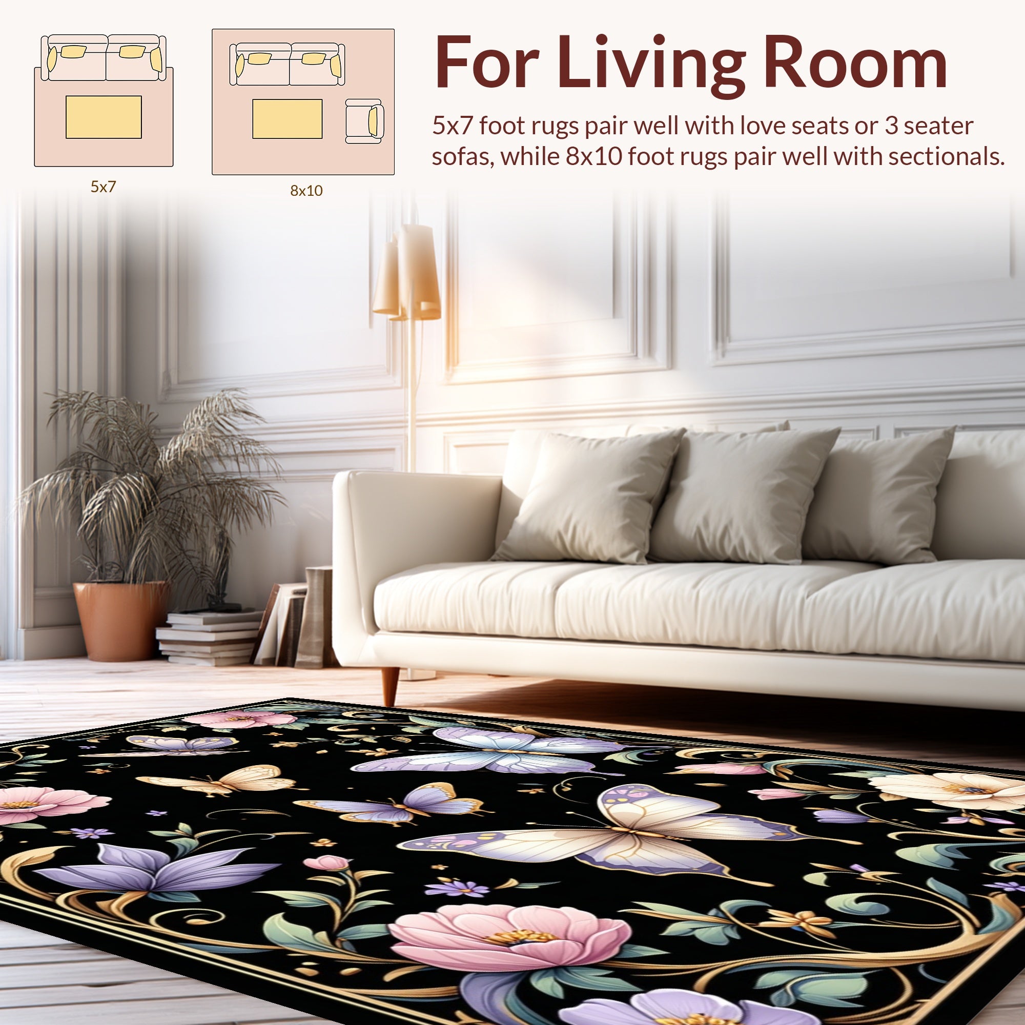 Pastel Butterflies and Floral Border Rug