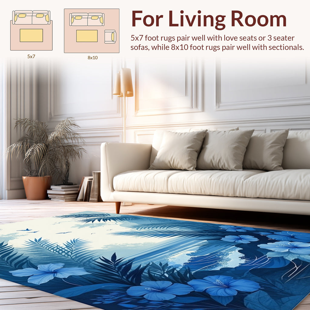 Tropical Ocean Hibiscus and Palm Leaf Rug