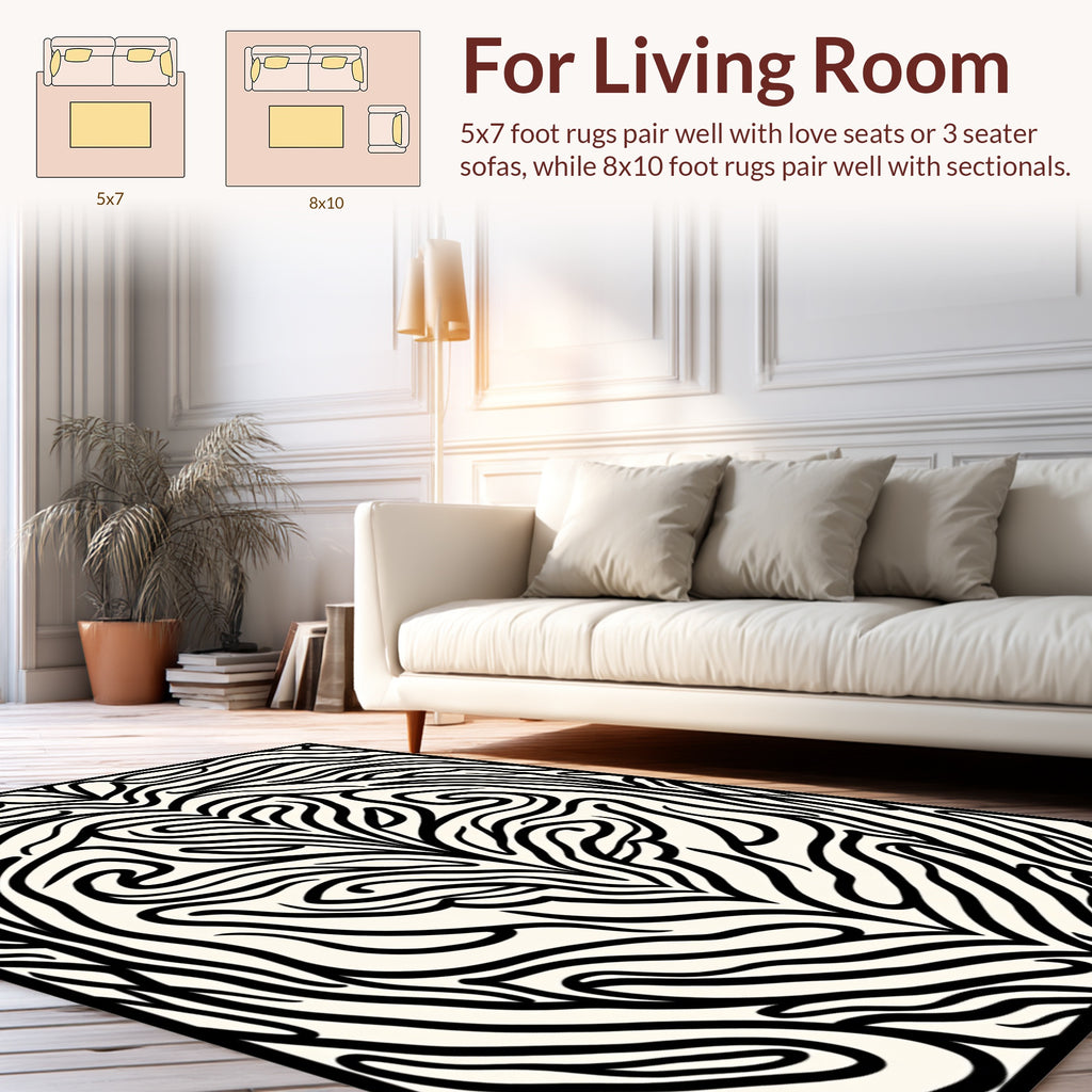 Bold Black White Flowing Waves Rug