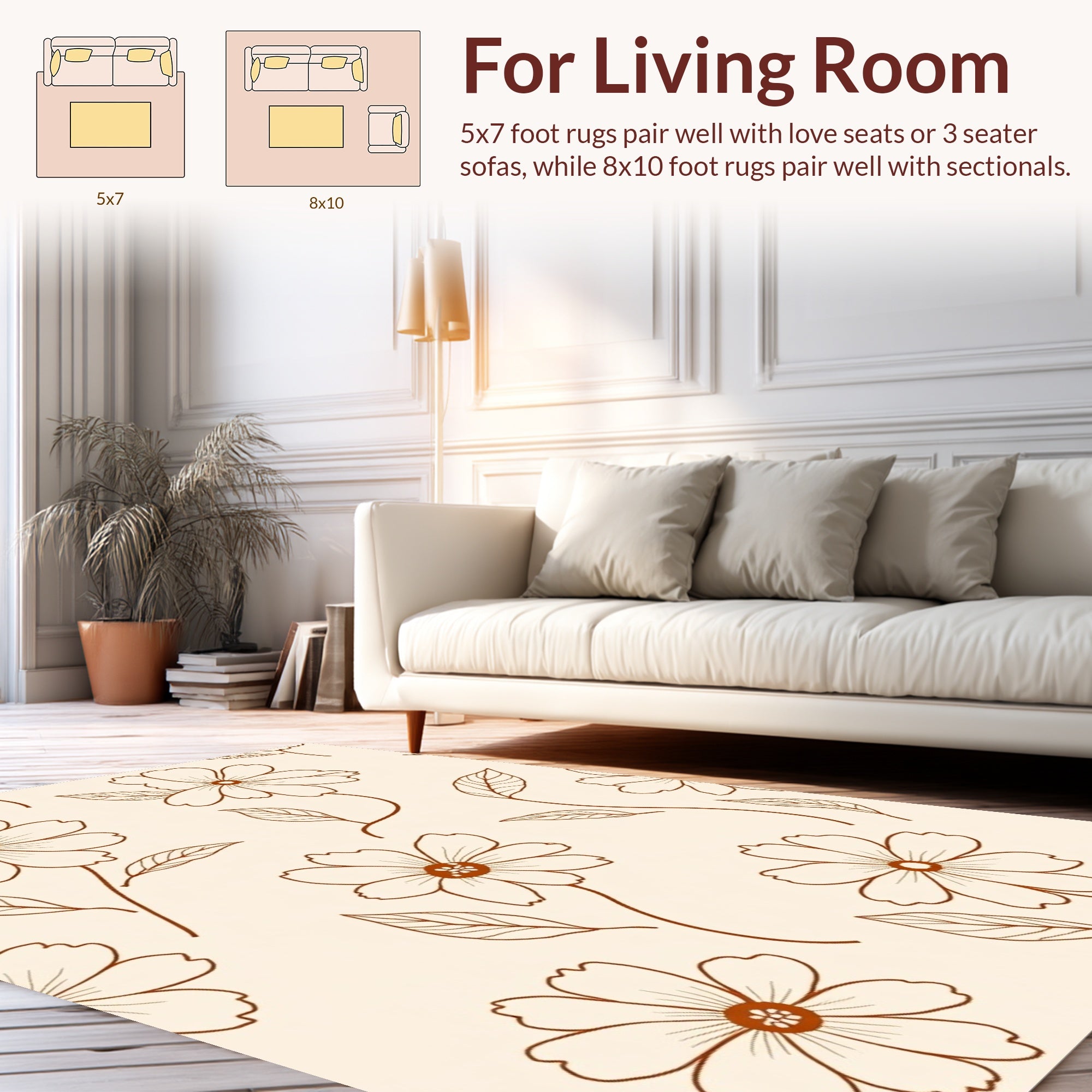 Minimalist Floral Outline Pattern Rug