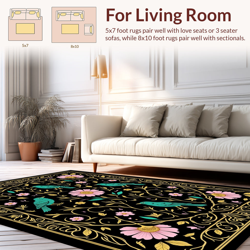 Birds Flowers Art Nouveau Rug
