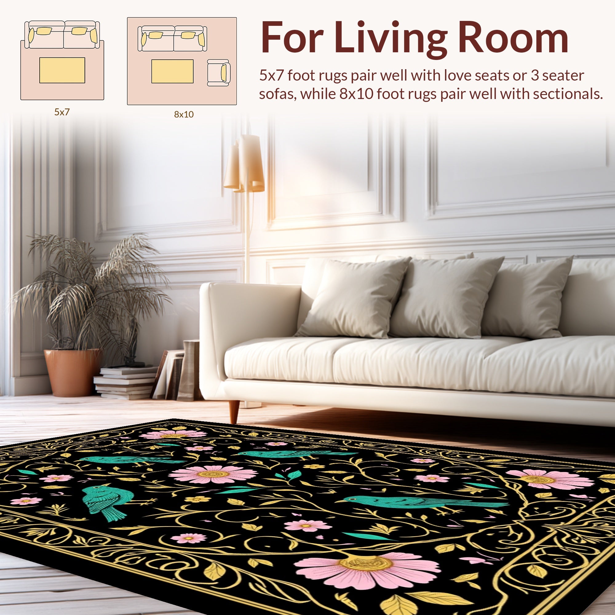 Birds Flowers Art Nouveau Rug