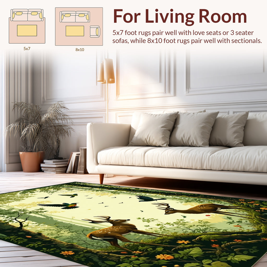Forest Scene Deer Birds Rug