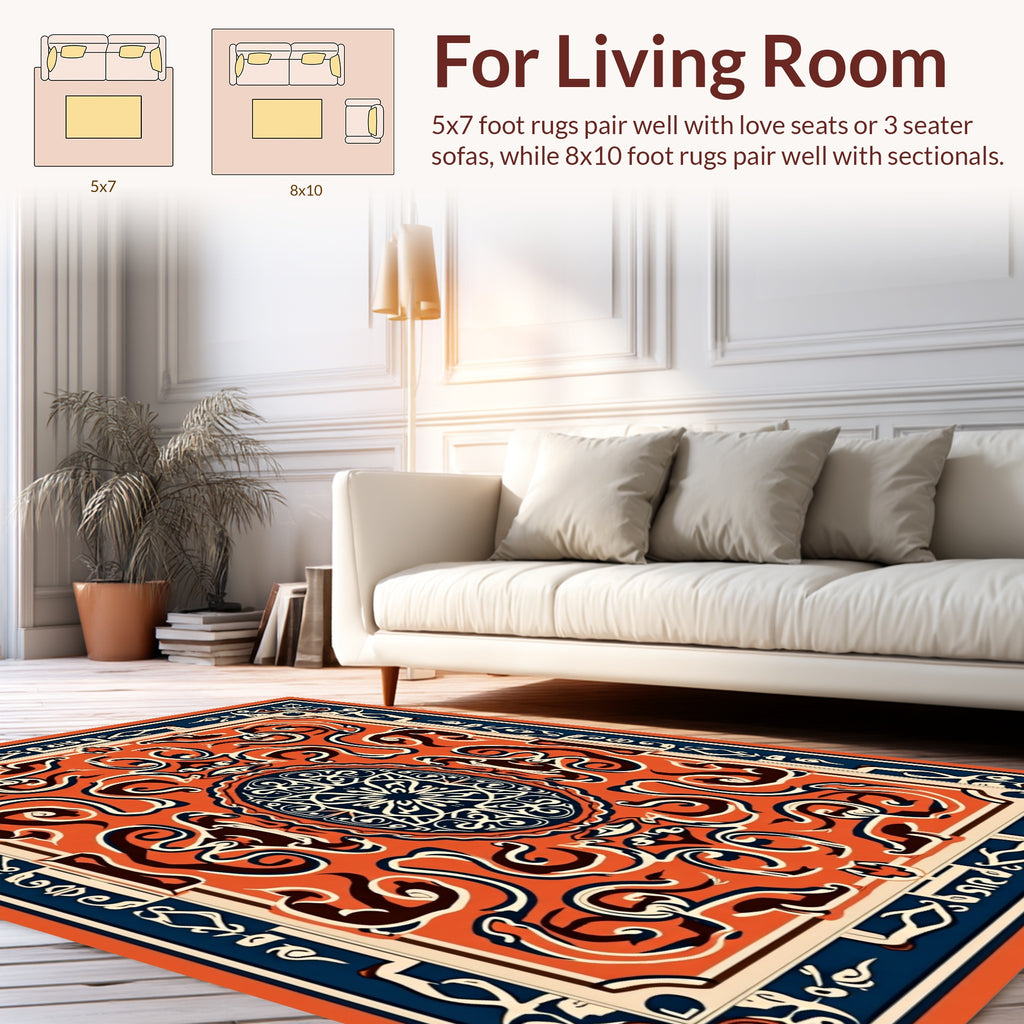 Intricate Orange Blue Floral Medallion Rug