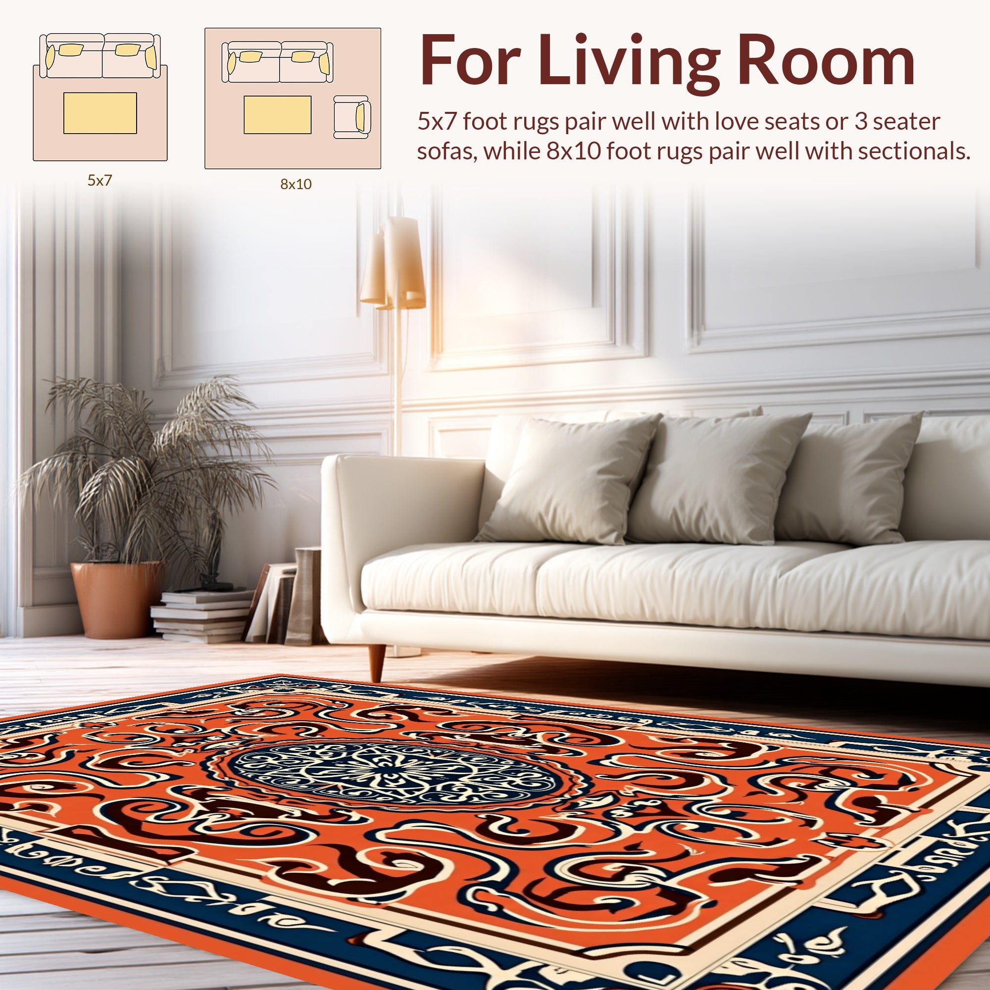 Intricate Orange Blue Floral Medallion Rug