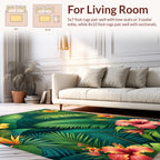 Tropical Palm Leaf and Hibiscus Floral Rug
