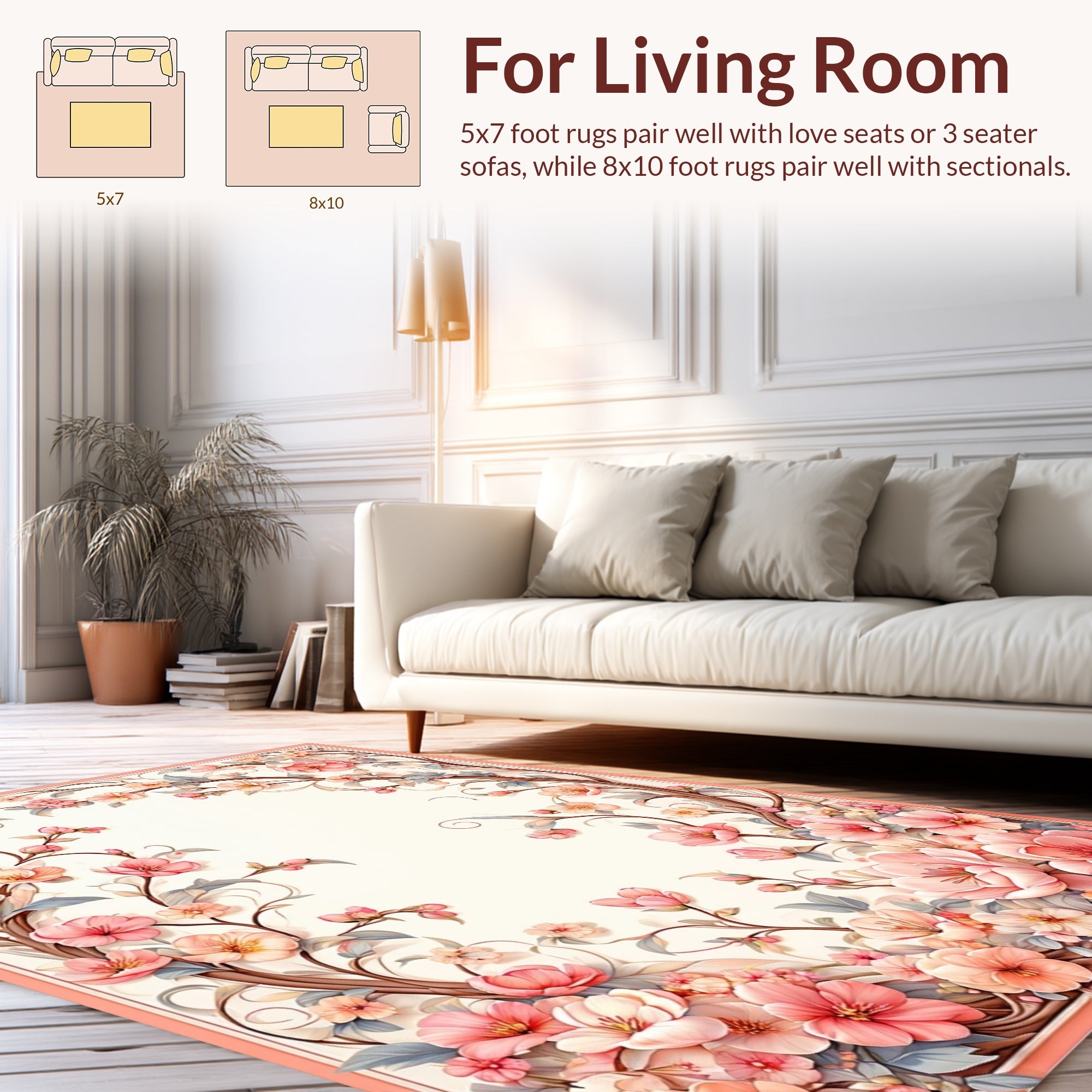 Delicate Blossom Swirls Floral Frame Rug