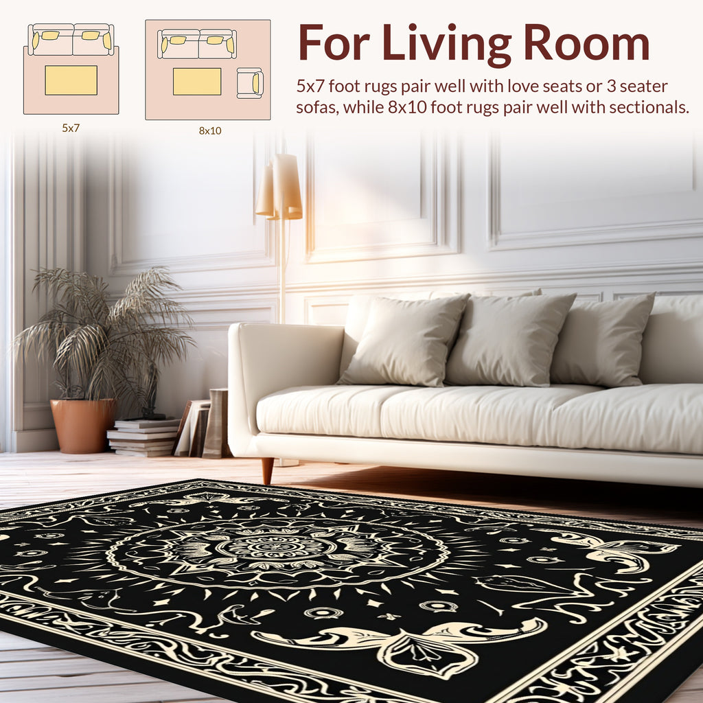 Mandala Floral Cream Black Rug