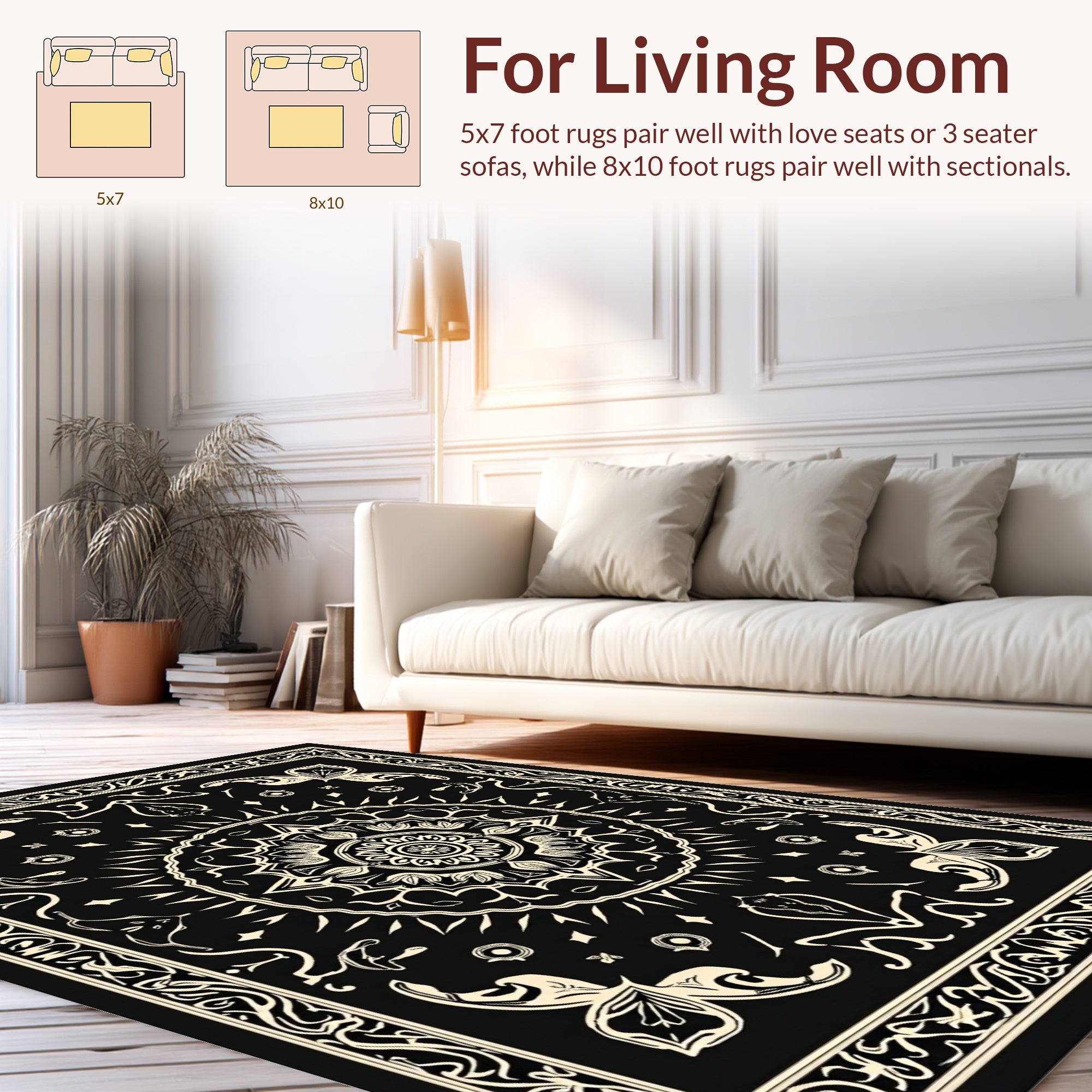 Mandala Floral Cream Black Rug