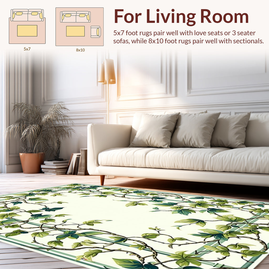Vine and Leaf Botanical Framed Design Rug