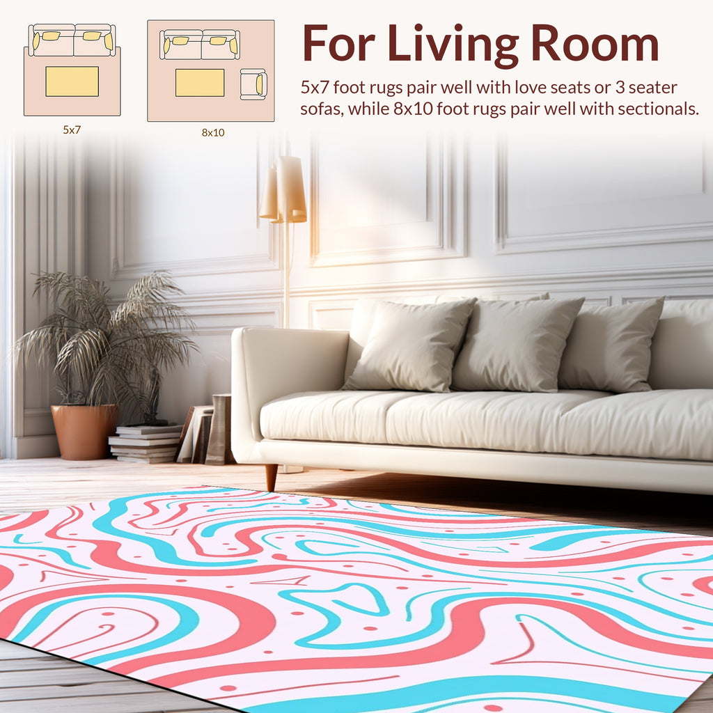 Coral Teal Swirl Abstract Rug
