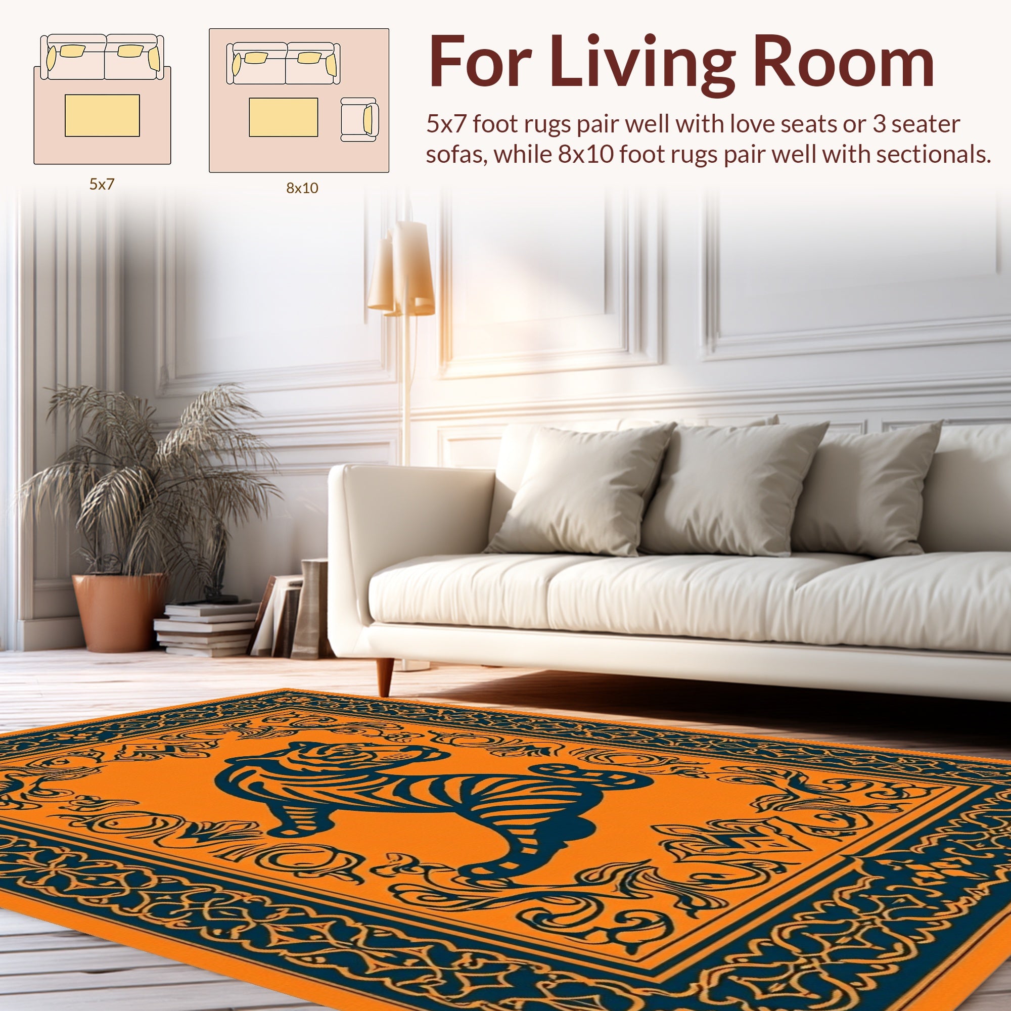 Orange and Blue Tiger Motif Rug
