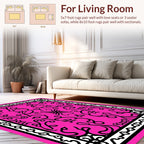 Bright Black White Floral Pattern Rug