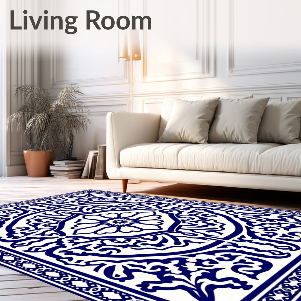 Classic Blue White Floral Medallion Rug