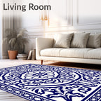 Classic Blue White Floral Medallion Rug