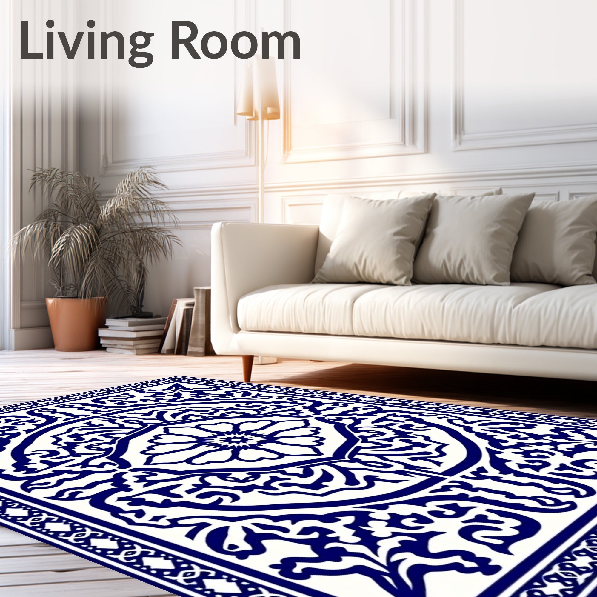 Classic Blue White Floral Medallion Rug