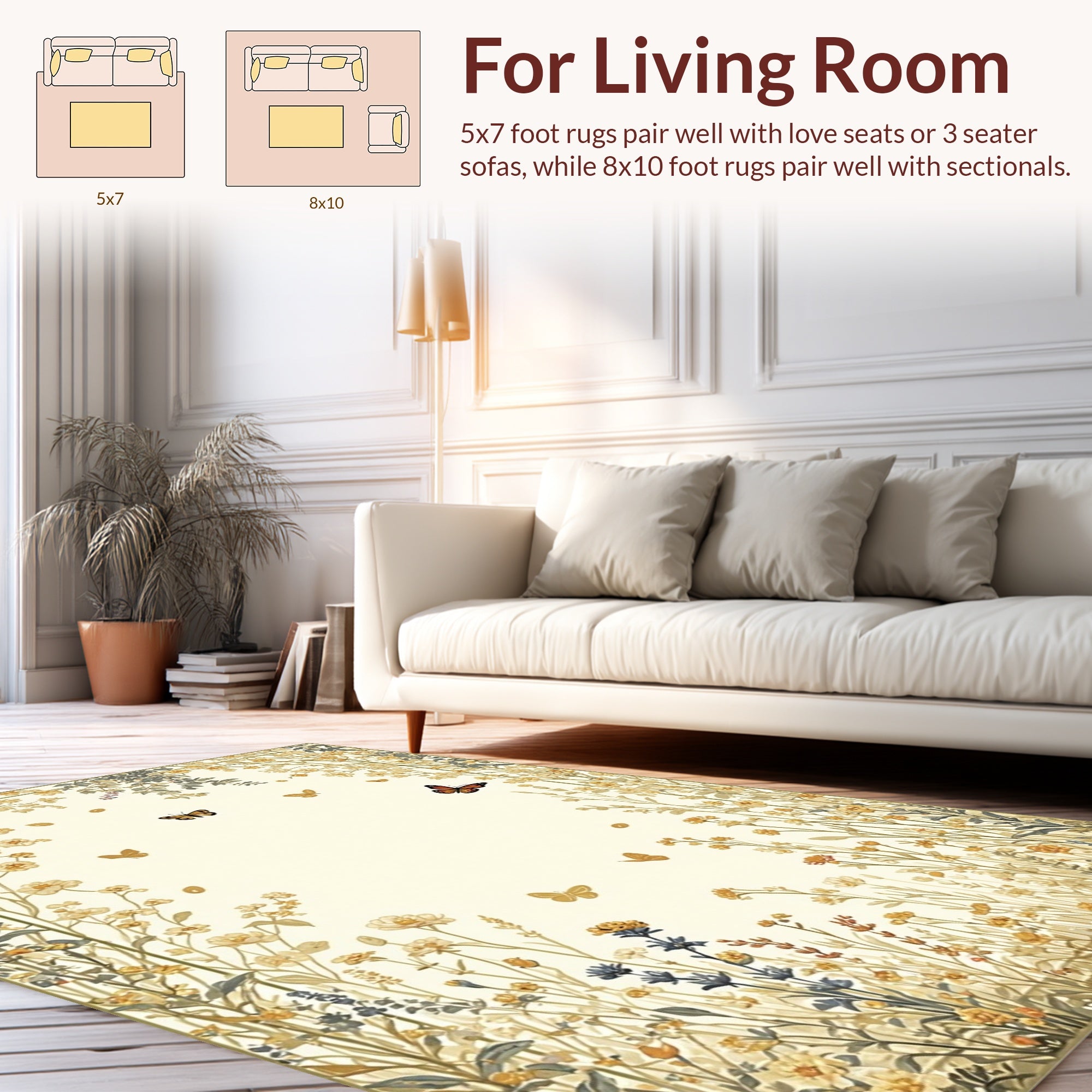 Whimsical Floral Butterfly Garden Design Rug