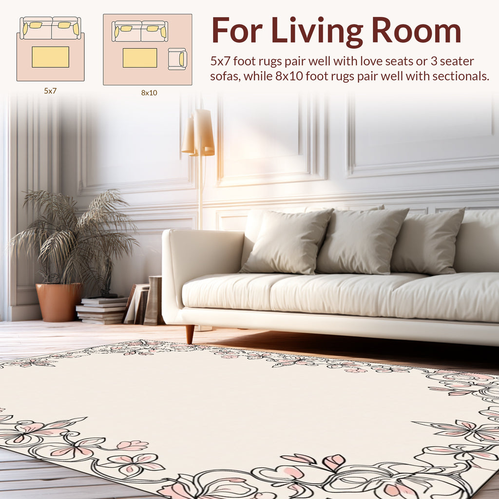 Delicate Floral Outline With Blossoms Rug