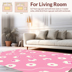 Playful Pink Floral Faces Pattern Rug