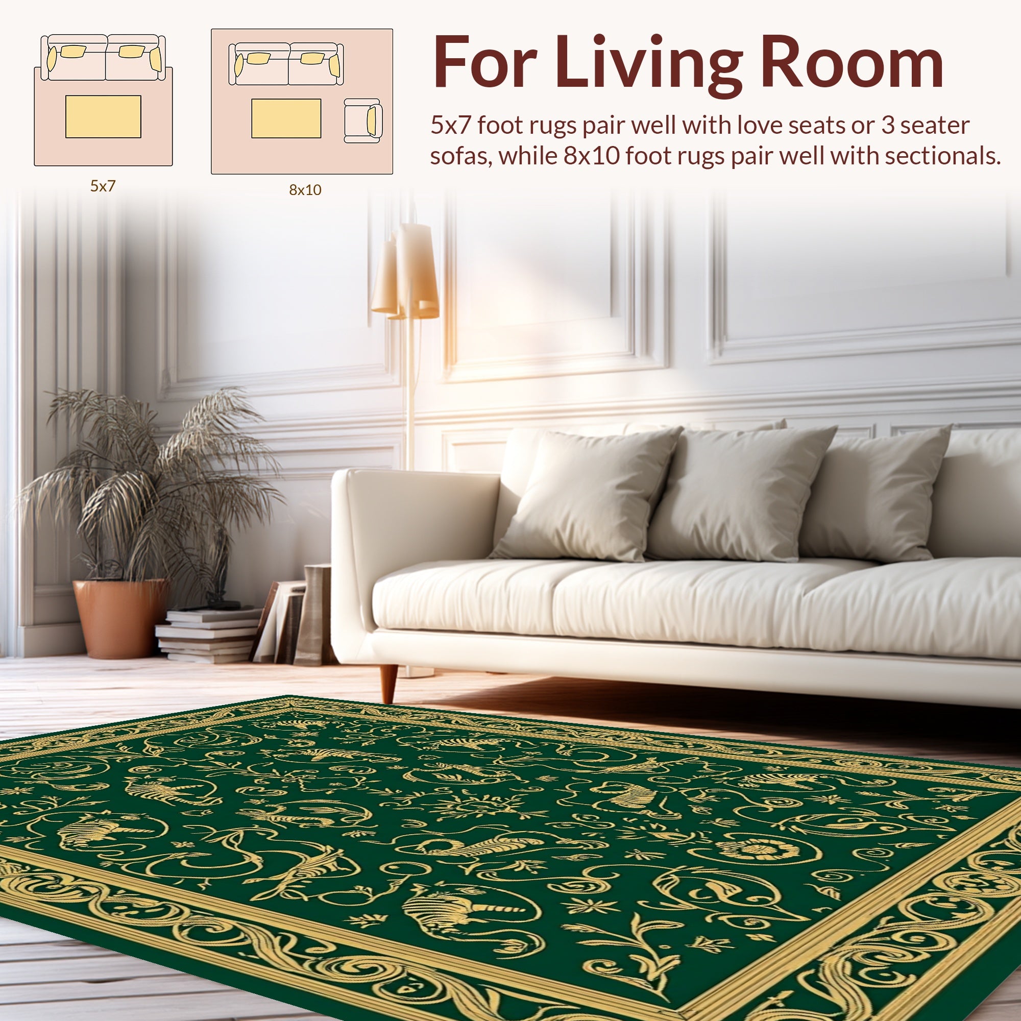 Vintage Golden Tiger Floral Scrollwork Design Rug