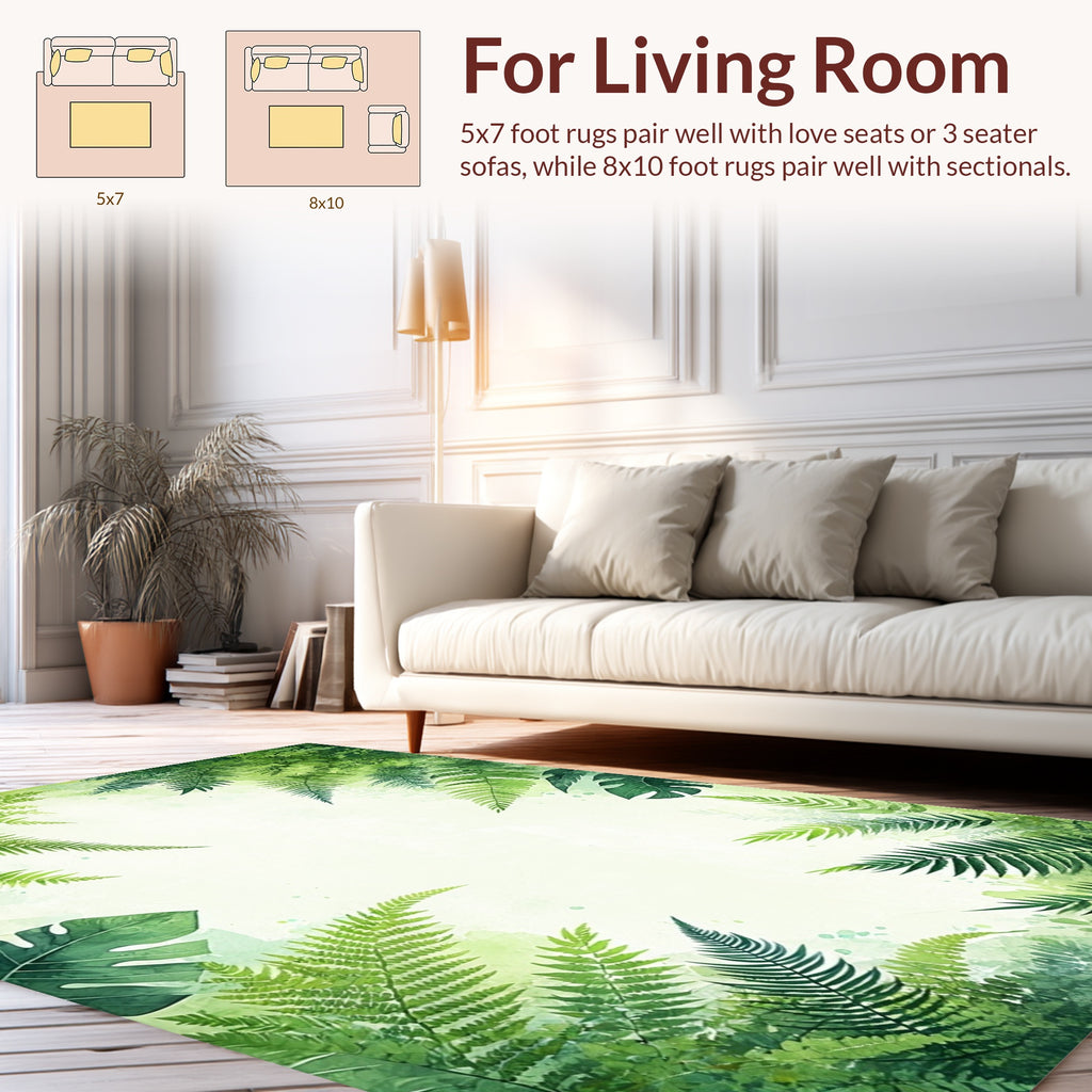 Lush Green Ferns Watercolor Print Rug