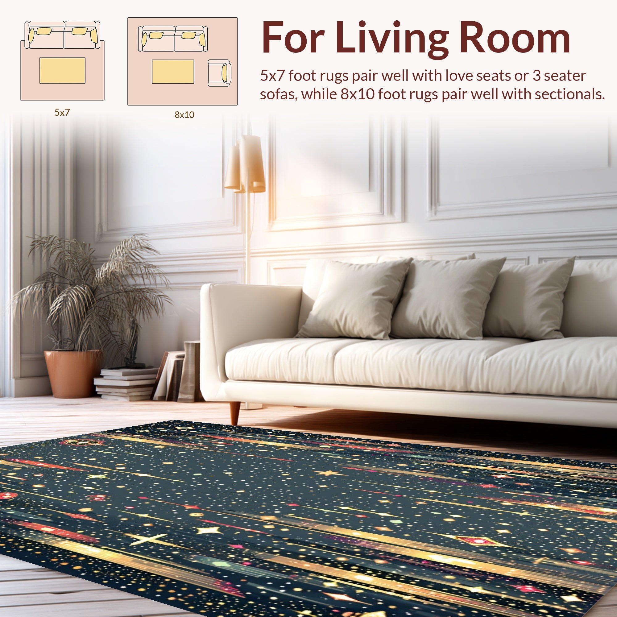 Sparkling Starry Night Geometric Design Rug
