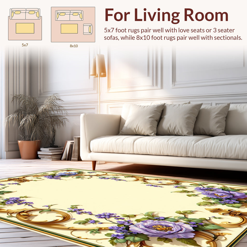 Ornate Floral Gold Scroll Pattern Rug