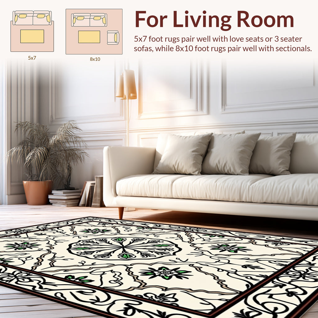 Elegant Floral Vine Symmetrical Pattern Rug