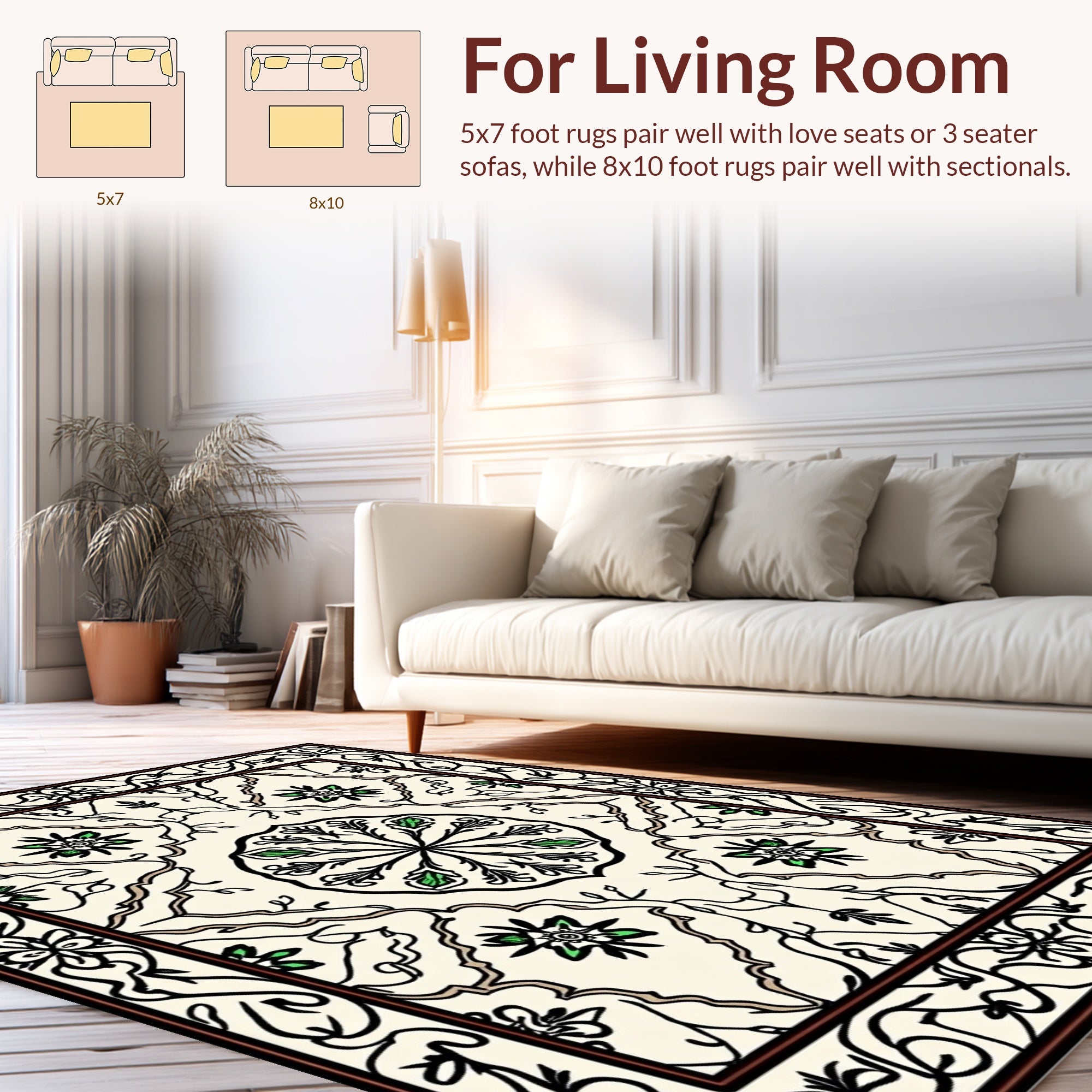 Elegant Floral Vine Symmetrical Pattern Rug