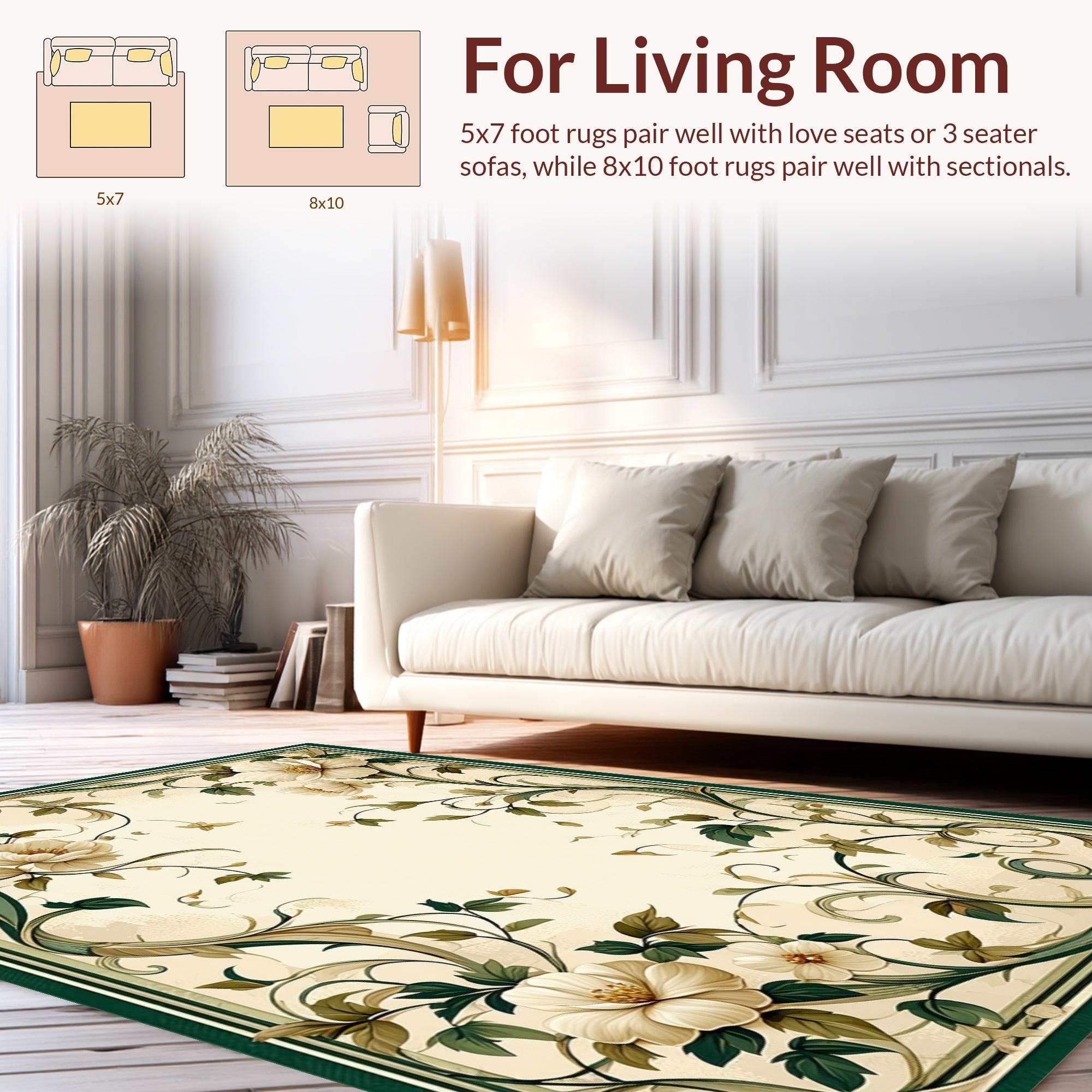 Classic Floral Vine Intricate Pattern Rug
